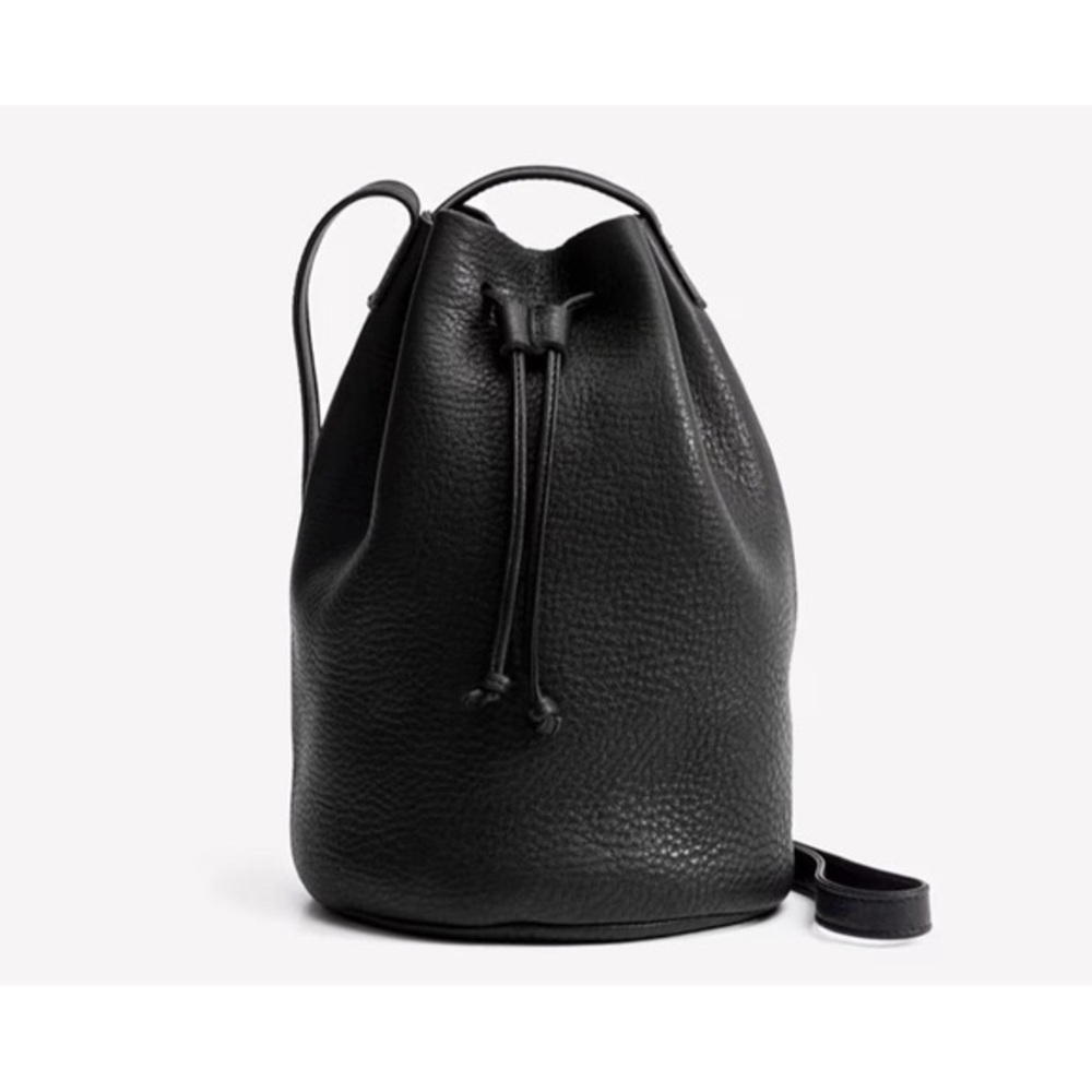 BAGGU Black Pebbled Leather Logo Tote